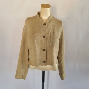 Vtg GAP 100% Linen Cropped Utility Jacket Tan Neutral Boxy Minimalist Size S